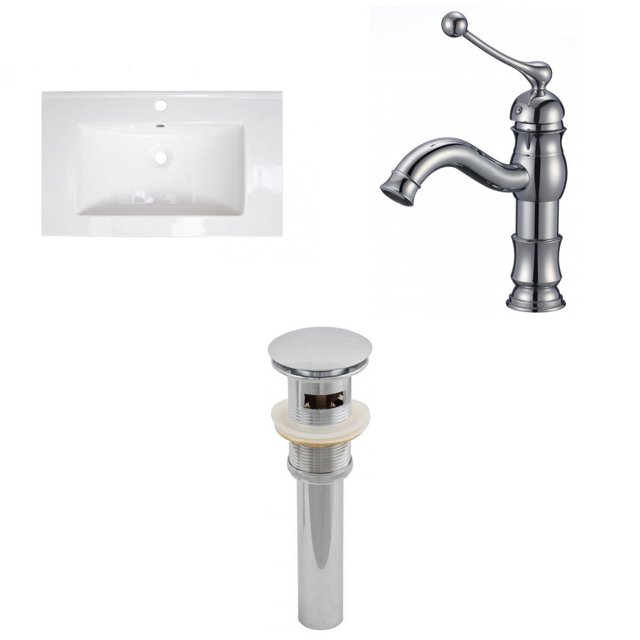 American Imaginations 32-in. W 1 Hole Ceramic Top Set In White Color - Overflow Drain Incl. AI-27184