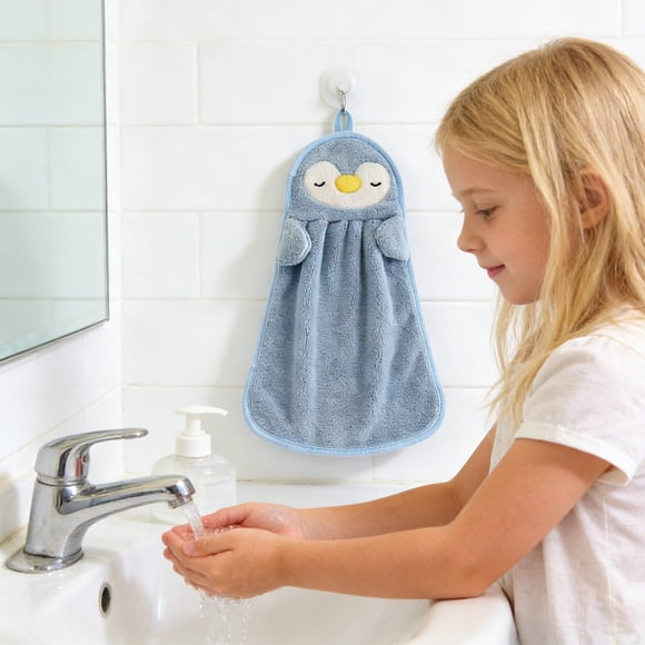 Aufmer 2 Pcs Absorbent Hand Towel with Ducks and Penguin Design, Thickened Lint Free Hanging Towel for Men Women, Bathroom Kitchen Towel with Hanging Loop Gift
