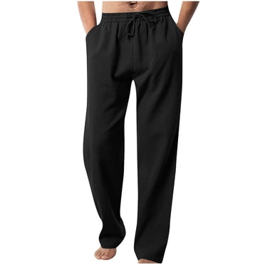 Meichang Men Casual Pants Big and Tall Elastic Waist Drawstring Pants Loose Fit Wide Leg Straight Trouser with Pockets Black XL