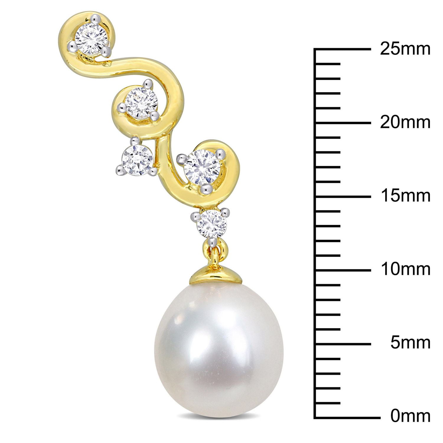 Boucles d'oreilles Miabella avec perle culture mers du Sud et saphir blanc synthétique 5/8 ct p.t. en argent sterling plaqué jaune