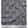 thumbnail image 1 of Soimoi Polyester Crepe Fabric Leaves & Floral Block Printed Fabric 1 Yard 52 Inch Wide, 1 of 3