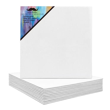 Blank White Canvas Panels 12/Pack,9.9 Oz Triple Primed 100% Cotton Acid Free Artist Canvas Boards for Acrylic Pouring and Oil Painting, 12" x 12"