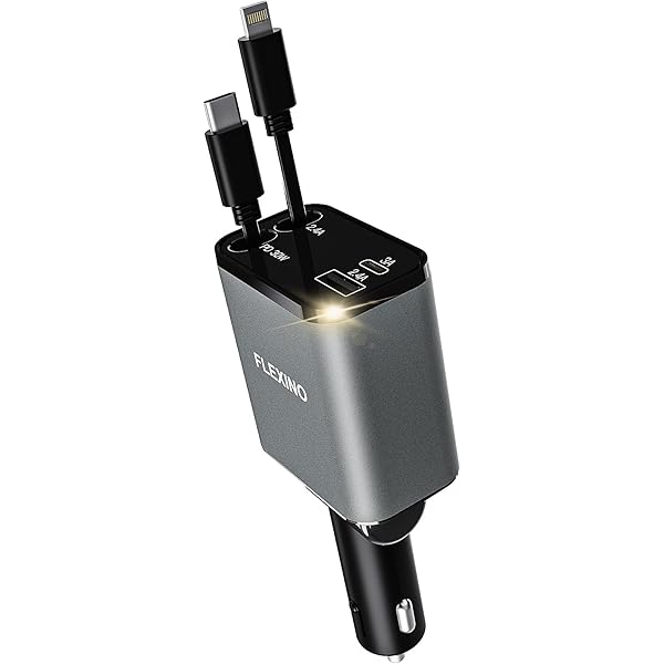 YJJSKEJI Retractable Car Charger for iPhone 16, 69W Fast Charging Car Charger USB C, Car Chargers with 2 Retractable Cords 2.6ft, Car Adapter for iPhone 16/15/14/13/12 Series, Galaxy, Grey