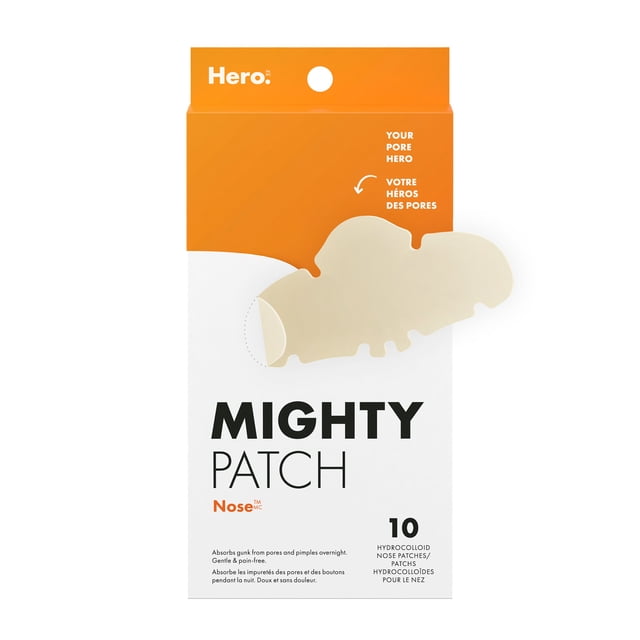 Hero Cosmetics Mighty Patch Nasal Patchs Hydrocolloïdes pour le Nez Boîte Contenant 10 Patchs Beiges Conçus pour s'Adapter au Nez, Conçus pour Absorber l'Huile et les Impuretés des pores et des Boutons pendant la Nuit, Doux et Convenant à Tous les types de Peau.