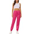 thumbnail image 2 of INSPIRE CHIC Women's Satin Cargo Joggers High Waisted Elastic Waist Casual Pants S Rose Red, 2 of 6