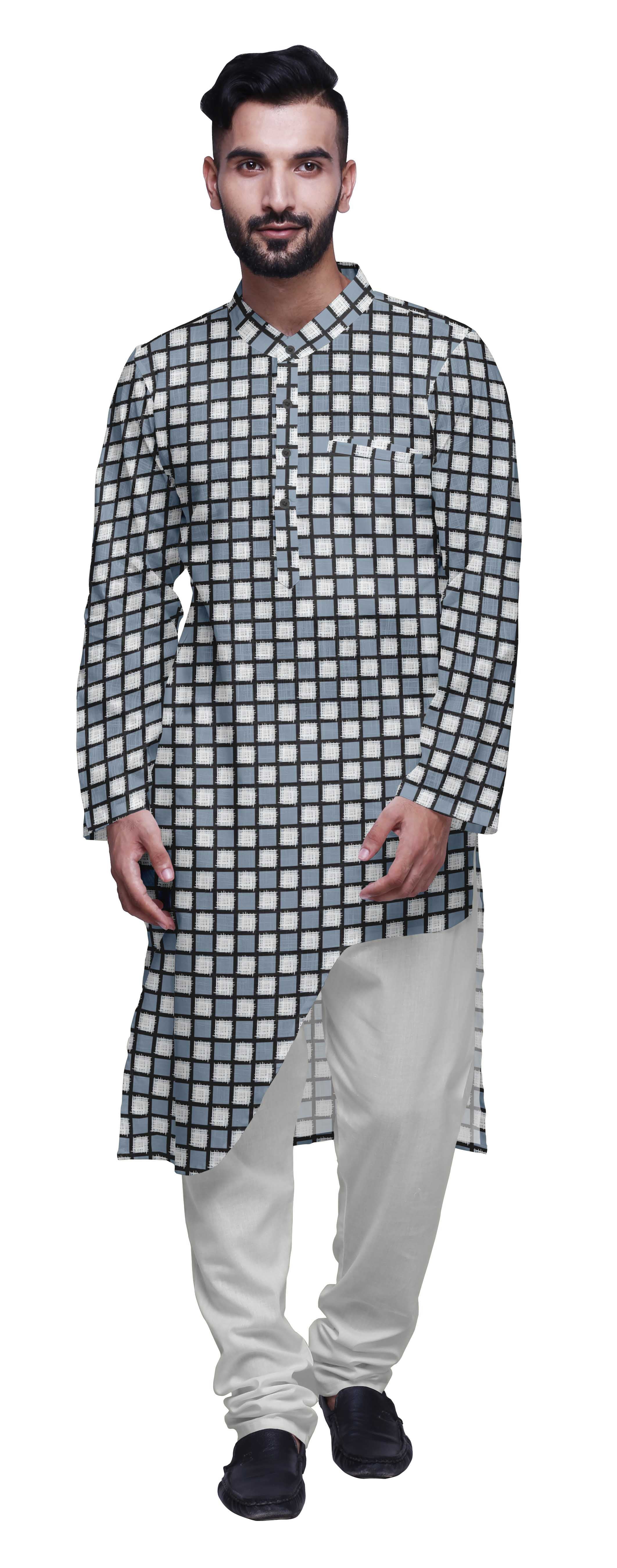 Atasi Printed Long Asymmetric Kurta Pajama Set For Men Party Wear Clothing