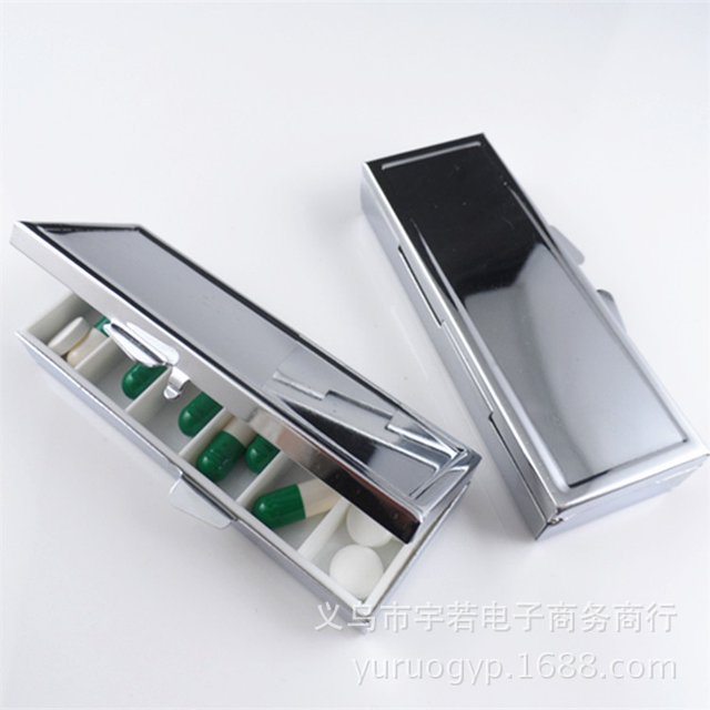 Shisuyan 2pcs Metal Pills Case Compartment Medicine Container Portable Rectangle Monthly Case For Pocket Purse Metal Beads Organizer