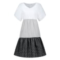 thumbnail image 4 of Robes à Col en V pour Femmes Grande Taille, Manches Courtes, Décontractées d'Été, à Étages, Coupe Ample, à Empiècements, Coupe Droite, Midi, 4 of 4