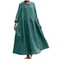 thumbnail image 1 of AherBiu Plus Size Dresses for Women Cotton Linen Long Sleeve Button Scoop Neck Ruched Loose Maxi Dress, 1 of 7