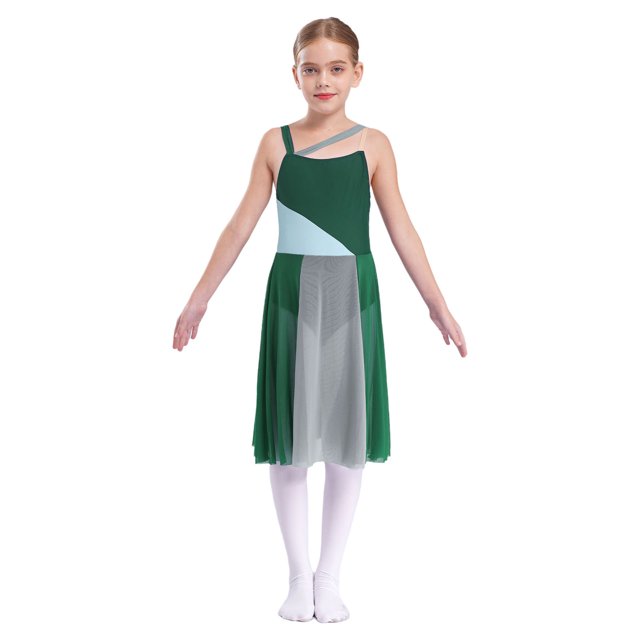 Oyolan Robe de Danse Ballet Sans Manches en Maille Transparente pour Filles, Vert Foncé 10
