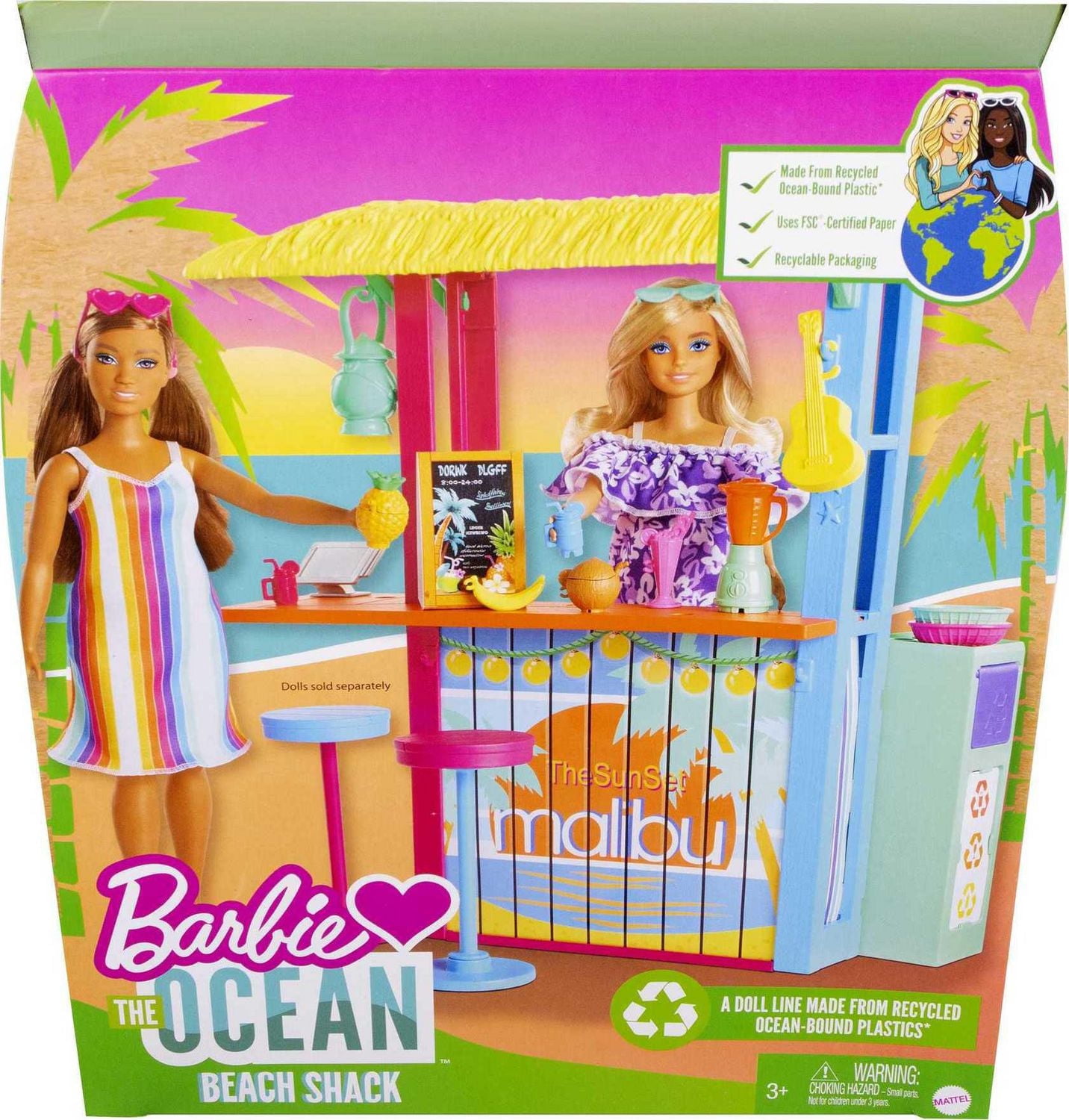 Barbie Loves the Ocean Beach Shack Playset, Made from Recycled Plastics