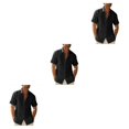 thumbnail image 3 of pitrice Men Shirt Casual Short Sleeve Breathable Replacement Button Down Solid Color Fashionable Home Dating Shirts Top Black M 3Set, 3 of 6