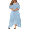 thumbnail image 1 of CHUANK Summer Plus Size Maxi Dresses For Wedding Guest Lace Stitching Dress Cold Shoulder Long Dresses Short Sleeve, 1 of 7