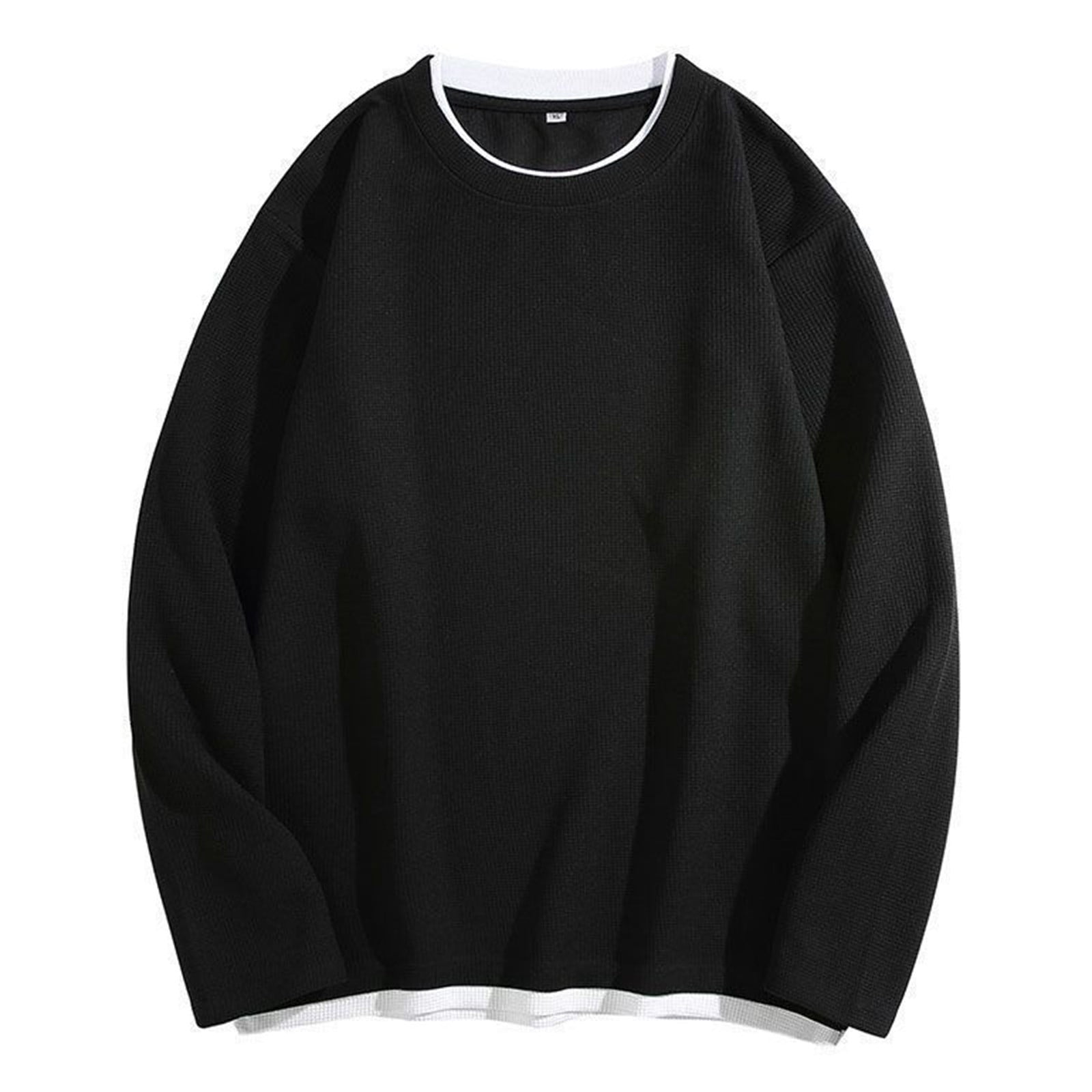 Base No Color Mens Sweatshirt, Men's Long Sleeved Round Fake Two-piece Hoodie Base ...