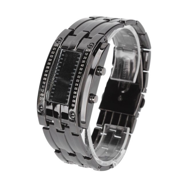 Electronic Clock, LED Clock Display Time Mode Binary Unique Structure Convex Arc Wrist Watch LED Water Resistant Electronic Clock, LED Wrist Watch