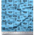 thumbnail image 1 of Soimoi Blue Heavy Satin Fabric Coffee Time Text Print Fabric by the Yard 54 Inch Wide, 1 of 5