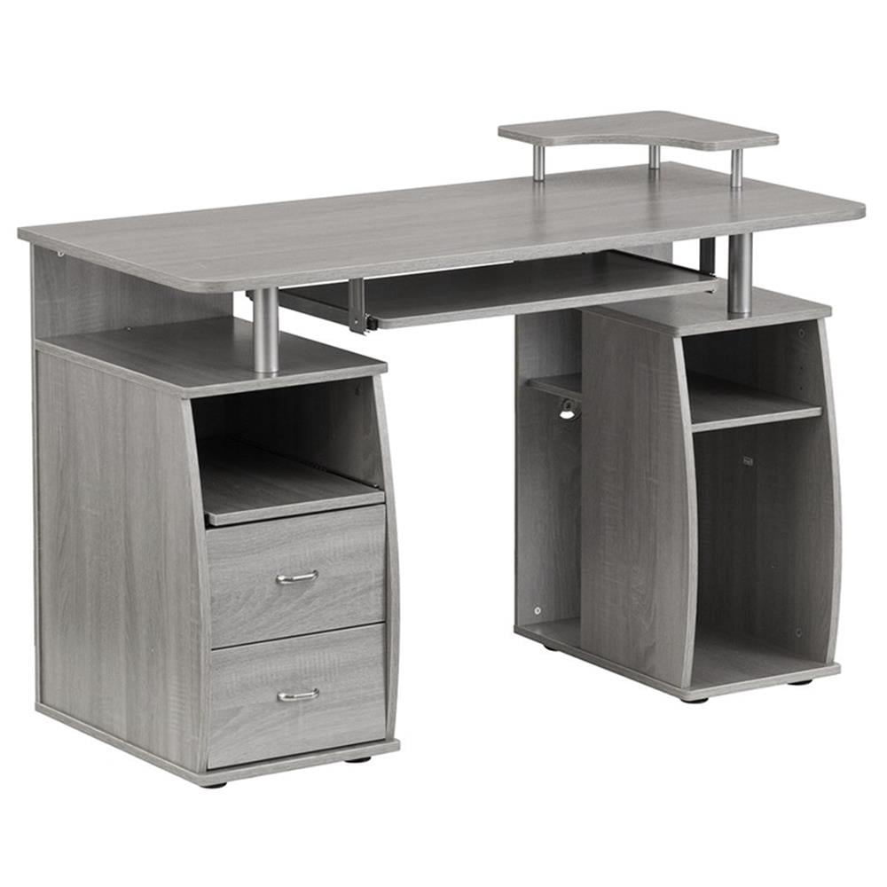 Pemberly Row Engineered Wood 2-Drawers Computer Desk with Keyboard Tray in Gray