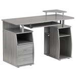 Pemberly Row Engineered Bois 2-Drawers Bureau d'ordinateur avec plateau de clavier en gris