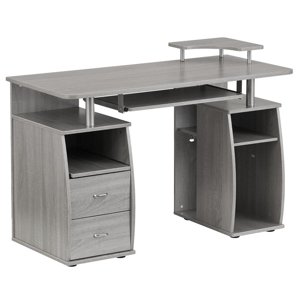 Pemberly Row Engineered Bois 2-Drawers Bureau d'ordinateur avec plateau de clavier en gris