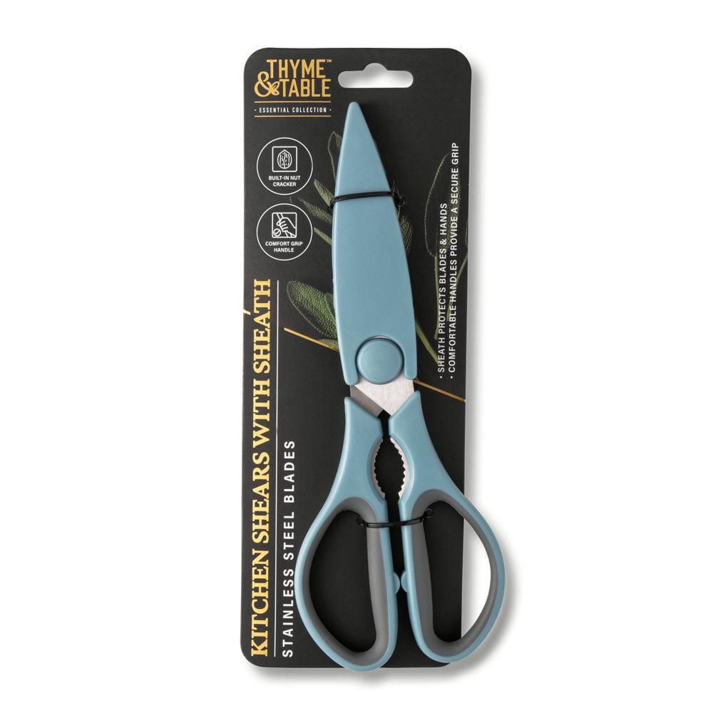 Thyme & Table Ciseaux de cuisine en acier inoxydable avec gaine Bleu