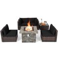 thumbnail image 2 of Costway 6 PCS Patio Wicker Furniture Set 34.5" Fire Pit Table W/Cover Black, 2 of 8