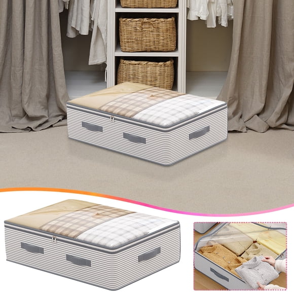 RuiJiao Foldable Storage Bag with Zipper Lid, 60x44x20cm Large Capacity Non-Woven Fabric Organizer for Closet Under Bed Storage