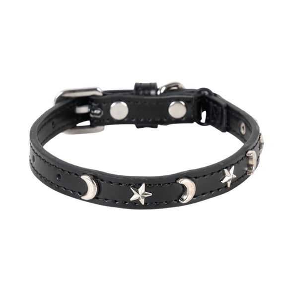 Leather Cat Collar Elastic Band Star Moon Adjustable Buckle PU Material Bell Velvet Bag for Small Large Cats Boys Girls Cats