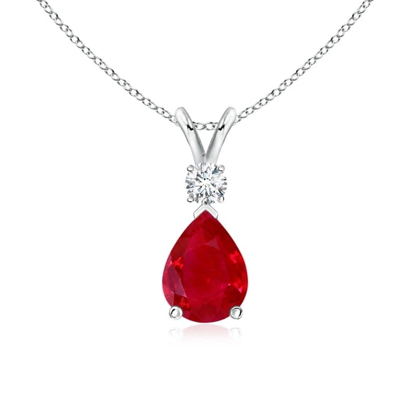 Angara Natural Ruby Necklace - Prong-Set 1.15 ct Ruby Teardrop V-Bale Pendant with Diamond in 925 Sterling Silver for Women