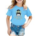 thumbnail image 1 of WEAIXIMIUNG T-Shirts à Col Montant pour Fille Enfant Filles Mignon Imprimé Graphique Col Rond Manches Courtes Tee Été Décontracté T-Shirt, 1 of 4