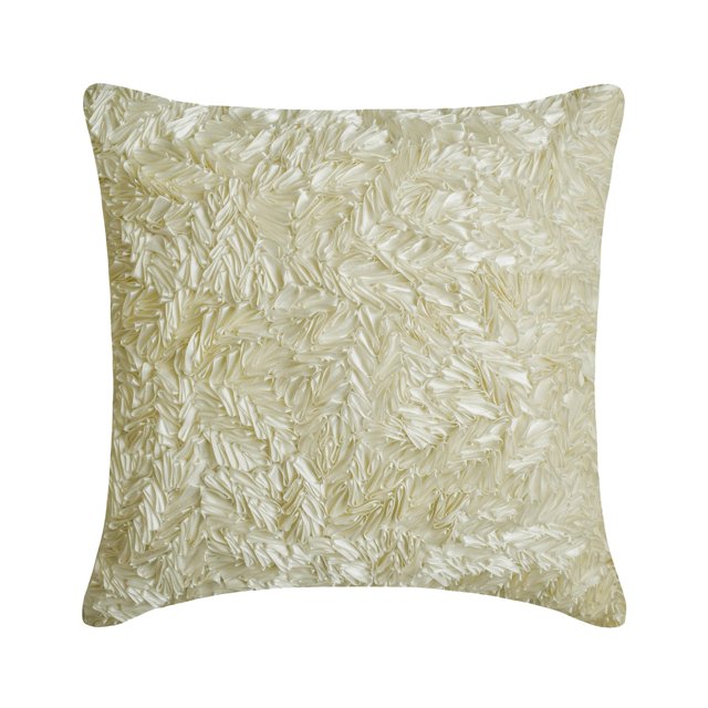 Pillow Cover 20x20 inch (50x50 cm) Ivory, Designer Ivory Throw Pillow Cover Couch, Textured Ribbon Pillow Cover, Solid Modern Decorative Pillow Cover, Square Silk - Thats Satin Ribbon