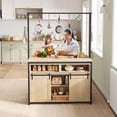 thumbnail image 4 of Wooden Kitchen Island with Power Outlet, Coffee Bar Table with Sliding Barn Door and Open Shelf, Rustic Cabinet Storage with 9 Hooks for Kitchen and Dining Room, 4 of 8