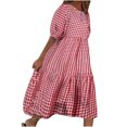 thumbnail image 2 of SMihono Robes Bohèmes d'Été Femmes Grande Taille Mode Femmes Manches Courtes Col 0 Été Décontracté Ample Grande Taille Robe à Carreaux, 2 of 4