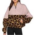 thumbnail image 2 of 2023 Chandail à Capuchon Surdimensionné pour Femmes Mode Automne Hiver Imprimé Léopard Décontracté Sport Col Rond Survêtements Manches Longues Revers Fermeture Éclair Chandails à Capuchon Costumes d'Halloween/Noël Rabais de 50 % Liquidation, 2 of 5