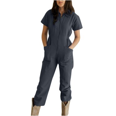 LSLJS Combinaison Pantalon à Revers Zippée à Taille Plissée Unie Décontractée pour Femme