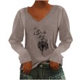 thumbnail image 1 of Yuyuzo Womens Basic Fall Tops V Neck Long Sleeve Dandelion Pattern Comfy Tunic Top Tees Pullover Blouse, 1 of 4