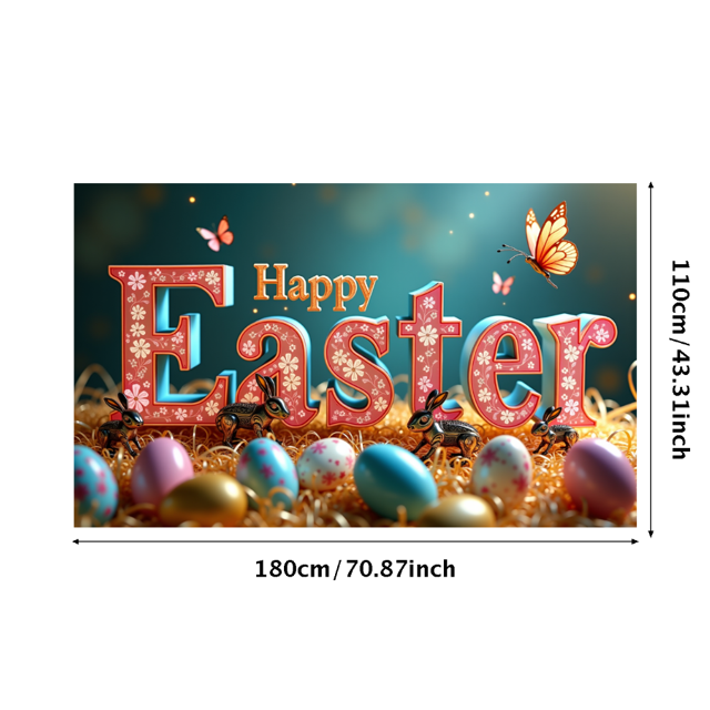Happy Easter Theme Decorated Banner with Bunny Eggs Butterflies Party Backdrop for Easter Celebrations Easter Parties Photography Props Easter Decorations