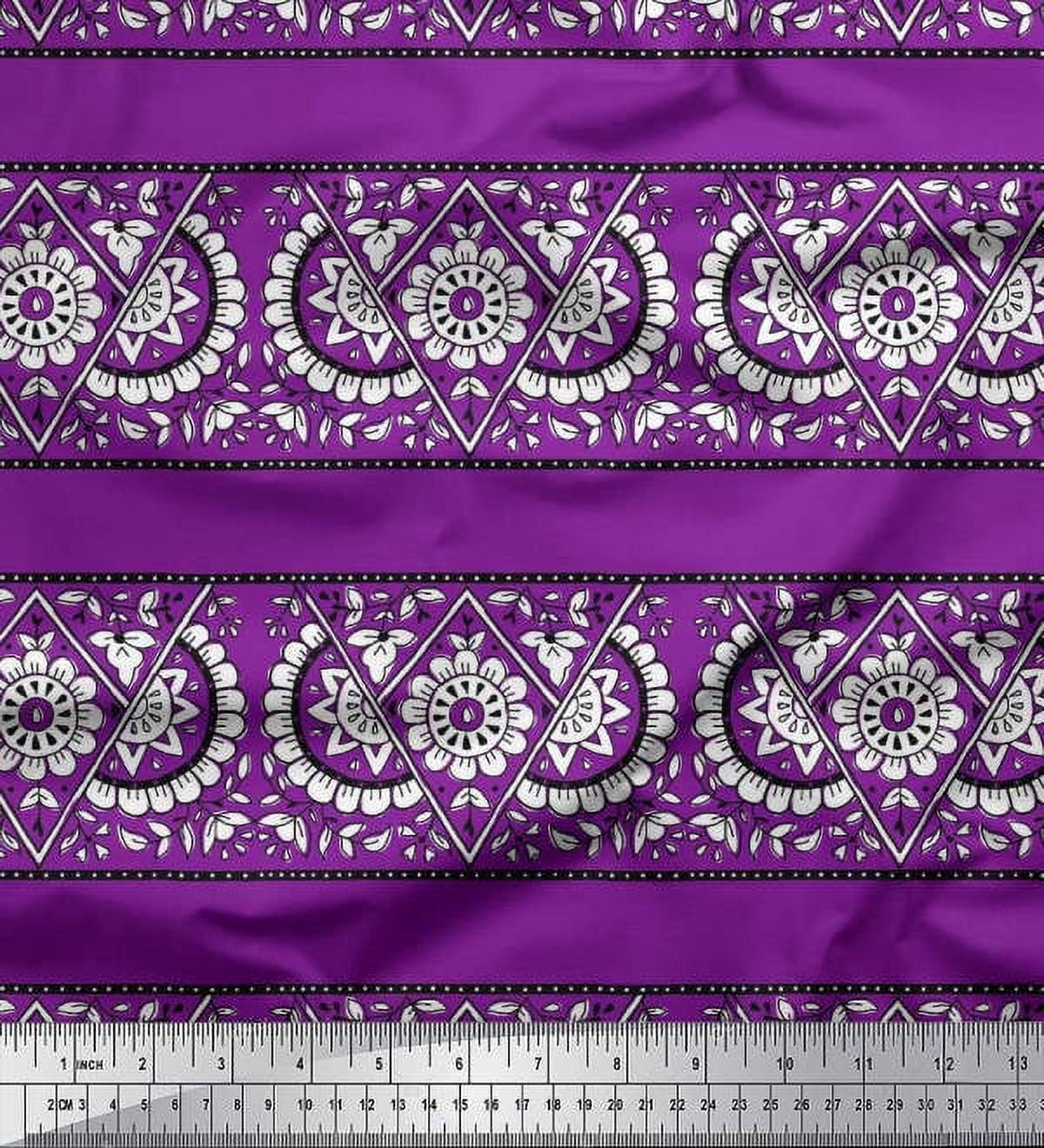 Soimoi Moss Georgette Fabric Geometric,Leaves & Floral Block Print Fabric by The Yard 42 Inch Wide