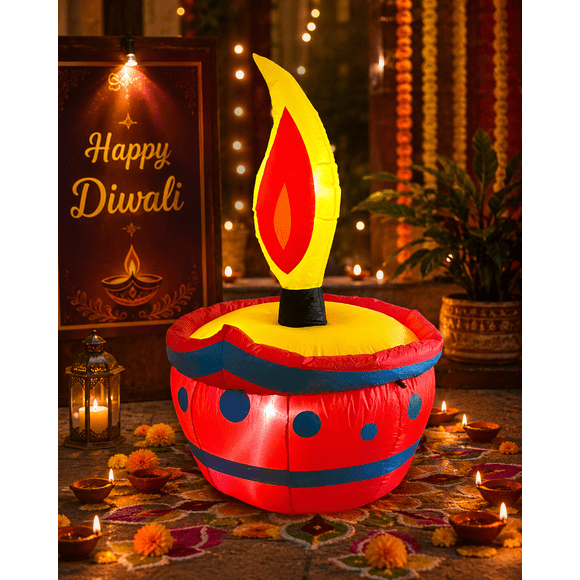 Diwali Bricolage Gonflable, Décoration de Cour Extérieure à DEL de 4 Pi