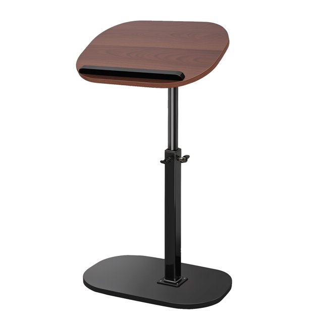 Neinkie C Shaped End Table, Adjustable Height Skinny Side Table, 360 Degree Swivel TV Tray Table, Night Stand with 2-Tier Storage Shelf, Reversible Couch Table (Brown)