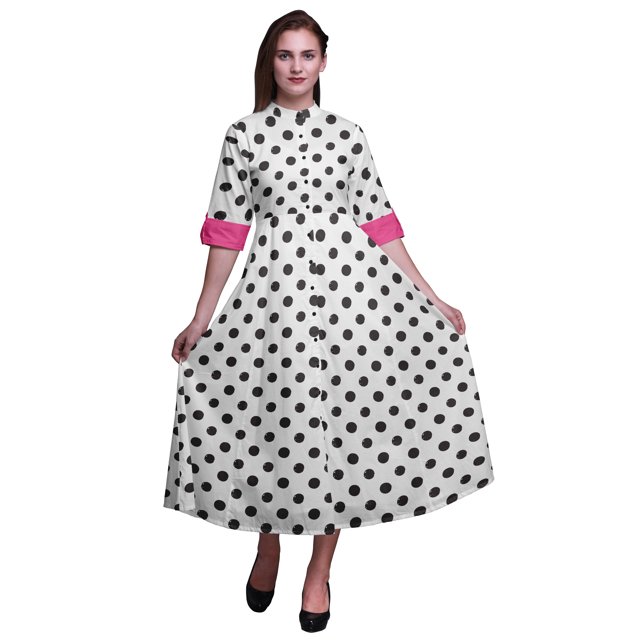Bimba Robe-Chemise Mi-Mollet pour Femmes à Manches Retroussables à Imprimé Géométrique Boutonnée - Très Petit