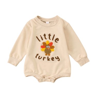 YOUSNH Action de Grâce et Tout-Petits Garçons Filles Manches Longues Broderie Dinde Imprimé Chandail Combinaison Chandail Justaucorps Filles Justaucorps Beige 6-12 Mois