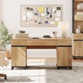 thumbnail image 3 of WAMPAT 59 inch Executive Desk, Modern Home Office Computer Desk with Drawers and Charging Station, Wooden Writing Workstation with File Cabinet Storage, Study Table for Work and Study, Oak, 3 of 10