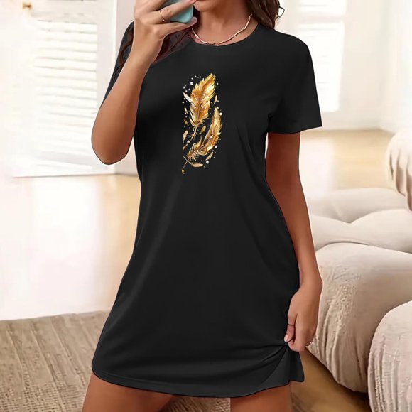 Sakmal Moomoos for Women Sleep Soft Loose Stretchy Black Moomoo Dress Short Crew Neck Short Sleeve Graphic Nightgowns S-2XL