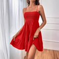 thumbnail image 2 of JIRNDf Robe d'Été pour Femmes Tendance 2025 Courte Unie Ourlet à Volants Courte Sans Manches Mini Aguichant Robes d'Été pour Femmes Robe Bohème Rouge m, 2 of 5
