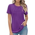 thumbnail image 1 of Penkiiy Hauts d'Été à Manches Courtes pour Femmes Col Rond Plissé Chic Décontracté T-Shirts Basiques Blouses de Travail 2TG Violet, 1 of 9