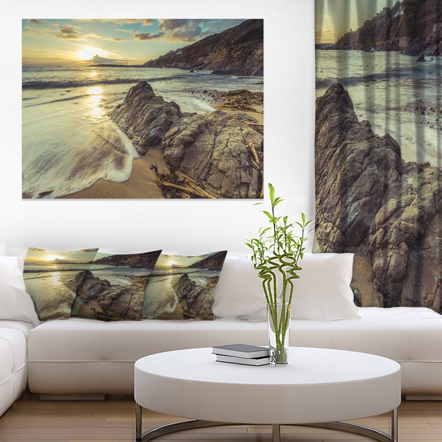 Sunset at Beach Vintage Style - Modern Seascape Canvas Artwork