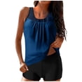 thumbnail image 1 of RKSTN Tankini Swimsuits for Women Summer Fashion Solid ColorConservative Two Piece Set Bathing Suits with Boyshorts Loose Plus Size Round Neck Sleeveless Pleated Swimsuits, 1 of 5