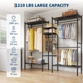 thumbnail image 3 of Heavy Duty Metal Garment Organizer Rack – Freestanding Storage Shelf with Adjustable Shelves & Hanging Rods – 1000 lbs Capacity for Closet, Wardrobe, or Dorm – Portable Steel Clothing Rack, Black, 3 of 7