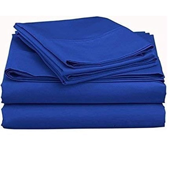 Ensemble de Draps Très Grand en Coton Égyptien, Bleu Royal Uni 600 Fils, Ensemble de Draps de Luxe 4 Pcs 100 % Coton Égyptien, Satin Uni, Poche Profonde de 16 Pouces - 18 Pouces.