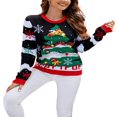 thumbnail image 1 of Chandail Tricoté de Noël pour Femmes Manches Longues Col Rond Imprimé Dinosaure/arbre de Noël, 1 of 8